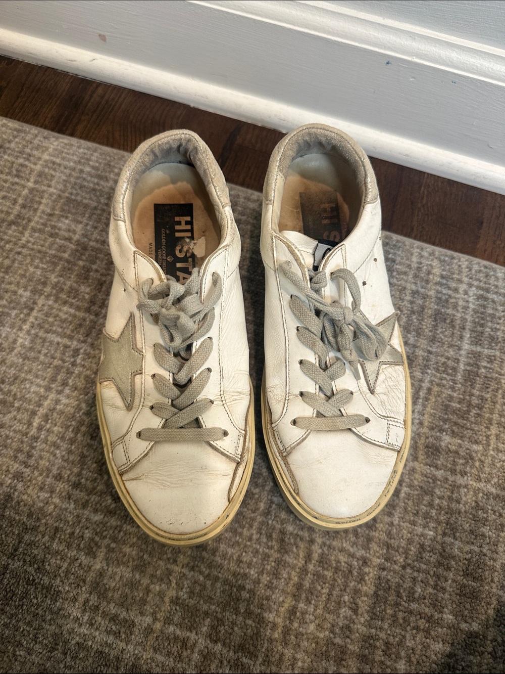 Golden Goose White Leather Sneakers with Gray Star